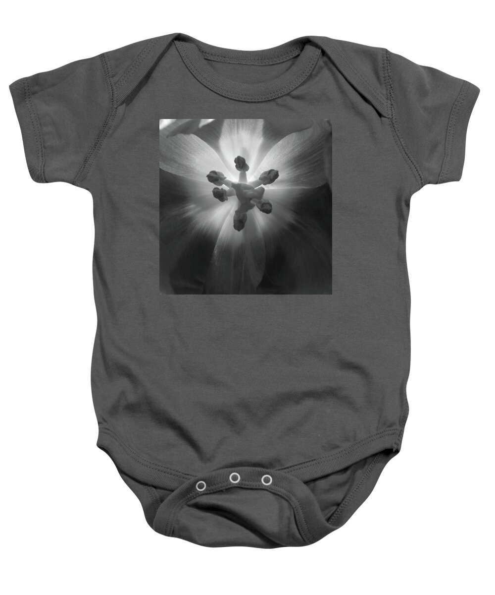 Tulip Baby Onesie featuring the photograph Tulip Abstract Monochrome by Jeff Townsend