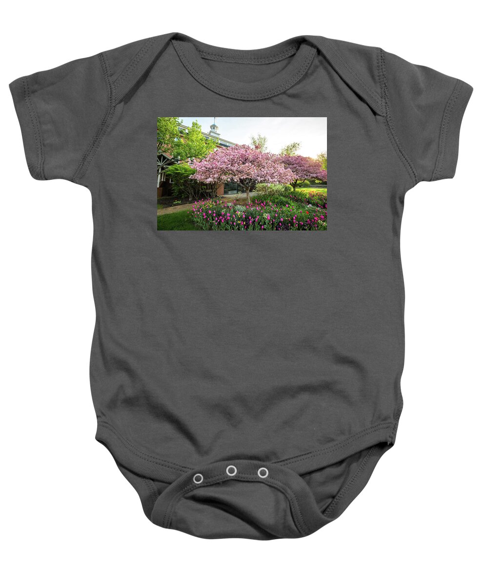 Belknap Mill Baby Onesie featuring the photograph Tulips and Crabapples by Robert Clifford