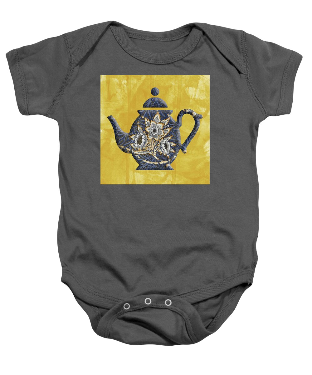 Tulips And Willow Baby Onesie featuring the photograph Tulips and Willow Pattern Teapot by Anthony Murphy