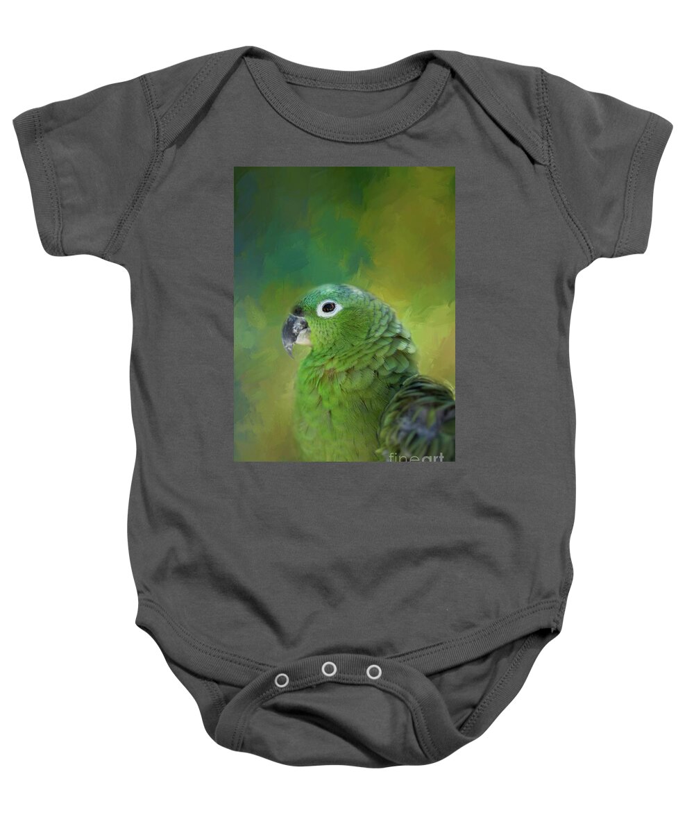 Blue-fronted Amazon Baby Onesie featuring the photograph Turquoise-Fronted Amazon by Eva Lechner