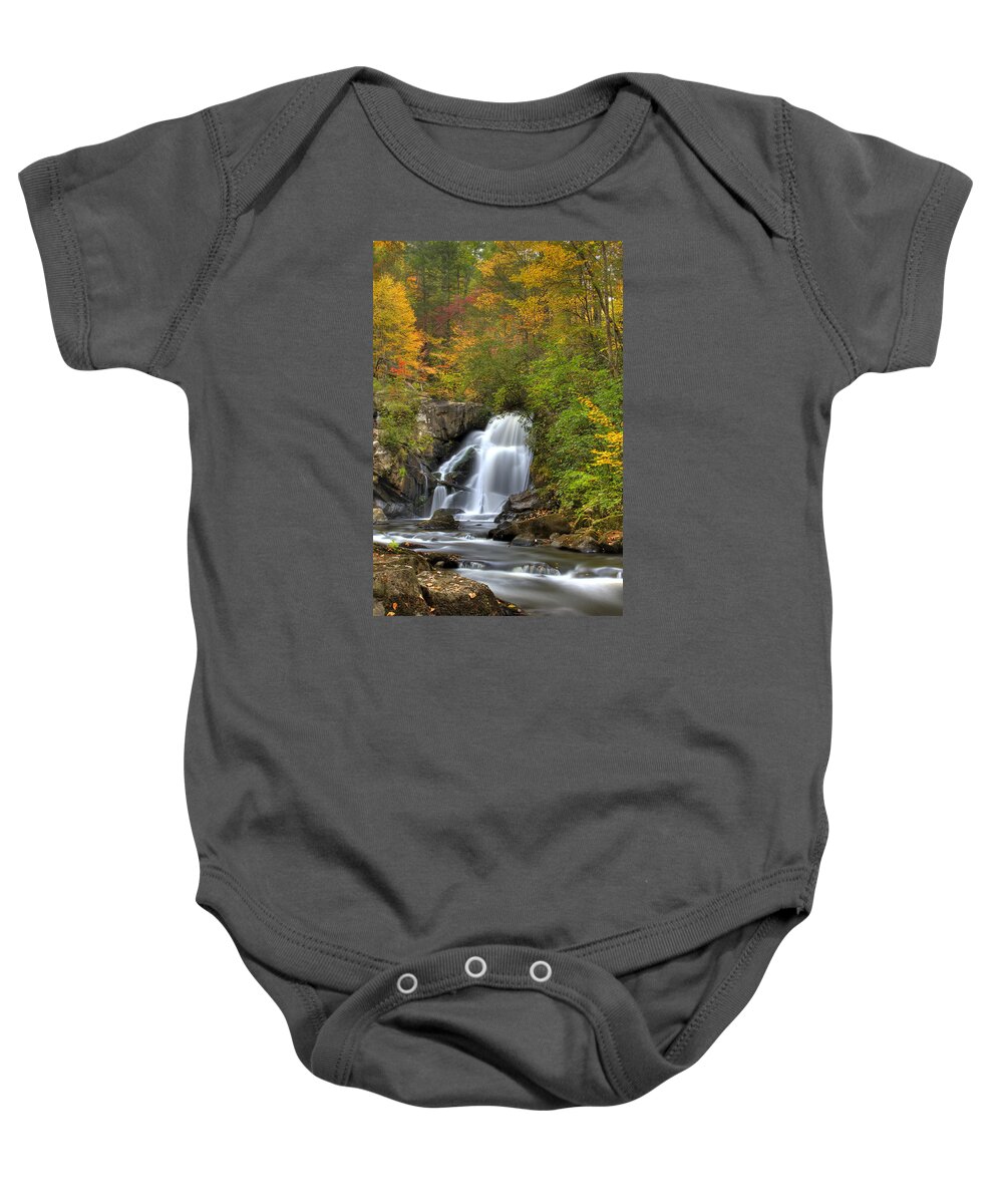 Apalachia Baby Onesie featuring the photograph Turtletown Creek Falls by Debra and Dave Vanderlaan
