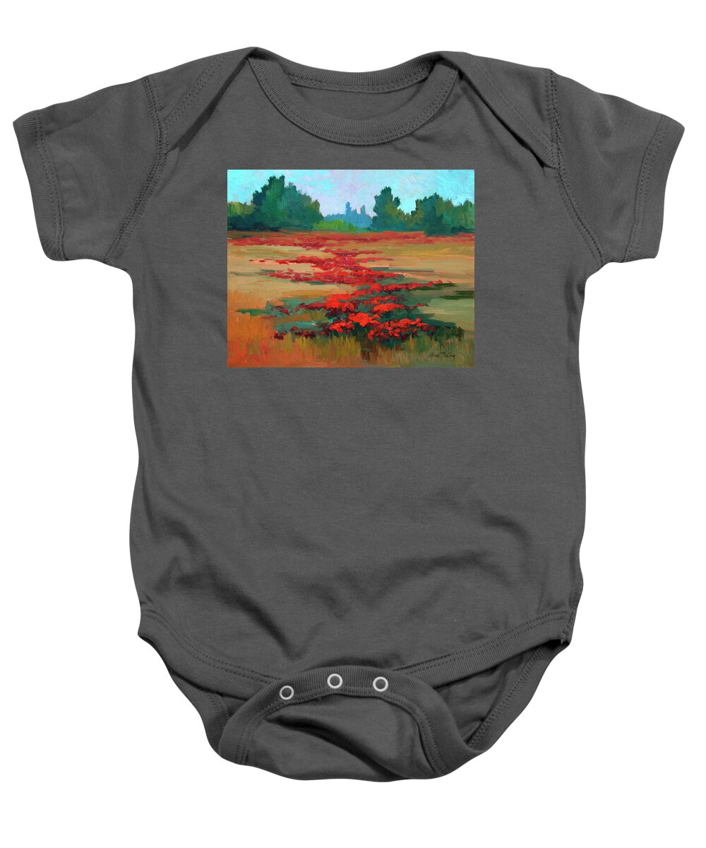 Tuscany Poppy Field Baby Onesie featuring the painting Tuscany Poppy Field by Diane McClary