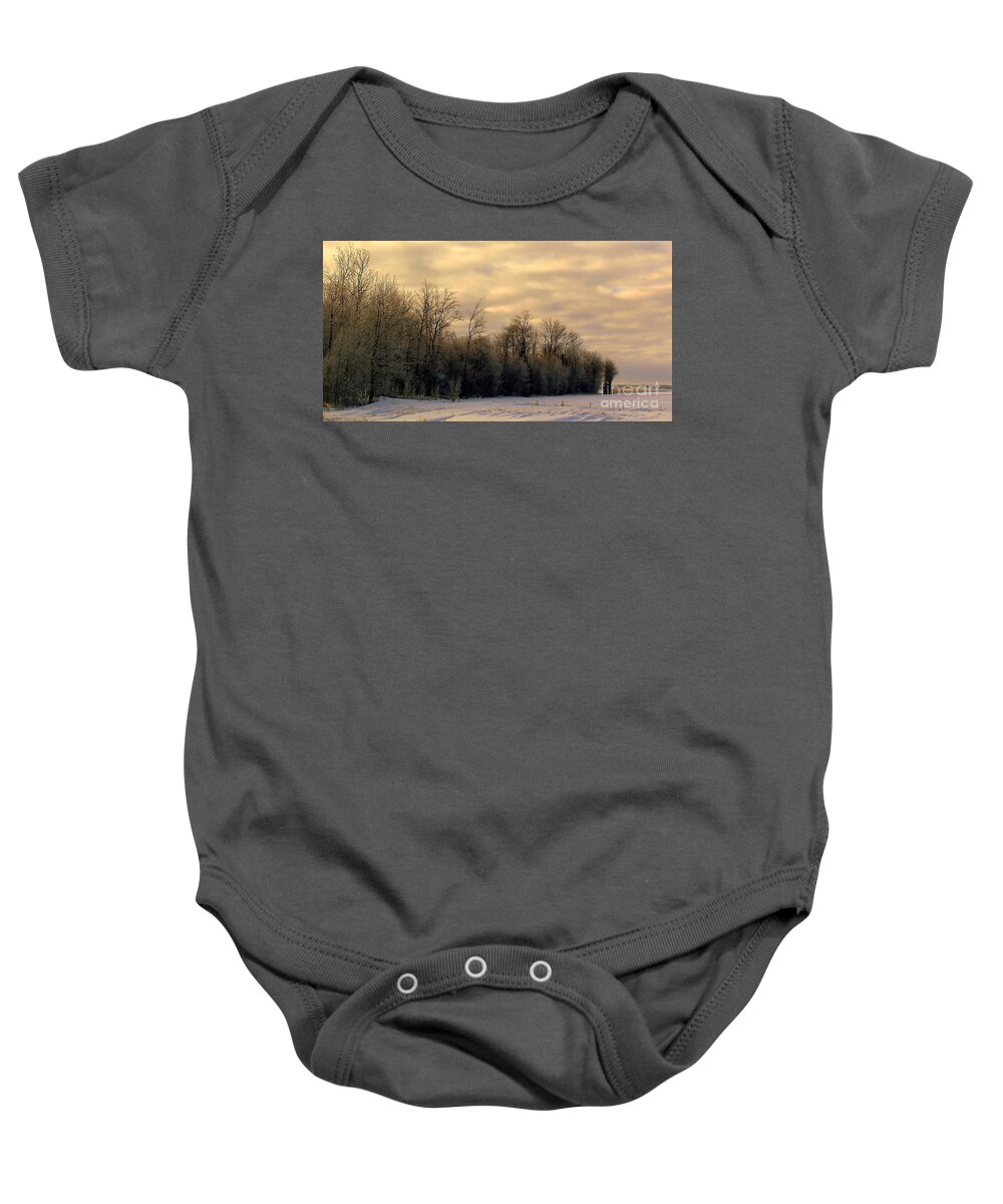Golden Sky Baby Onesie featuring the photograph Twilight by Elfriede Fulda