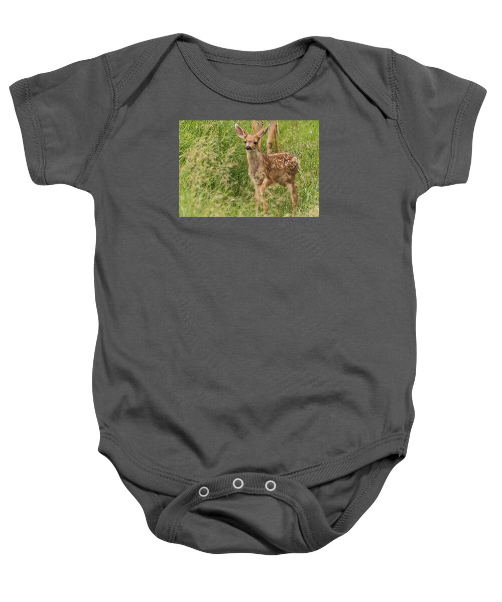 Mule Deer Fawn Baby Onesie featuring the photograph Twilight Fawn #3 by Mindy Musick King