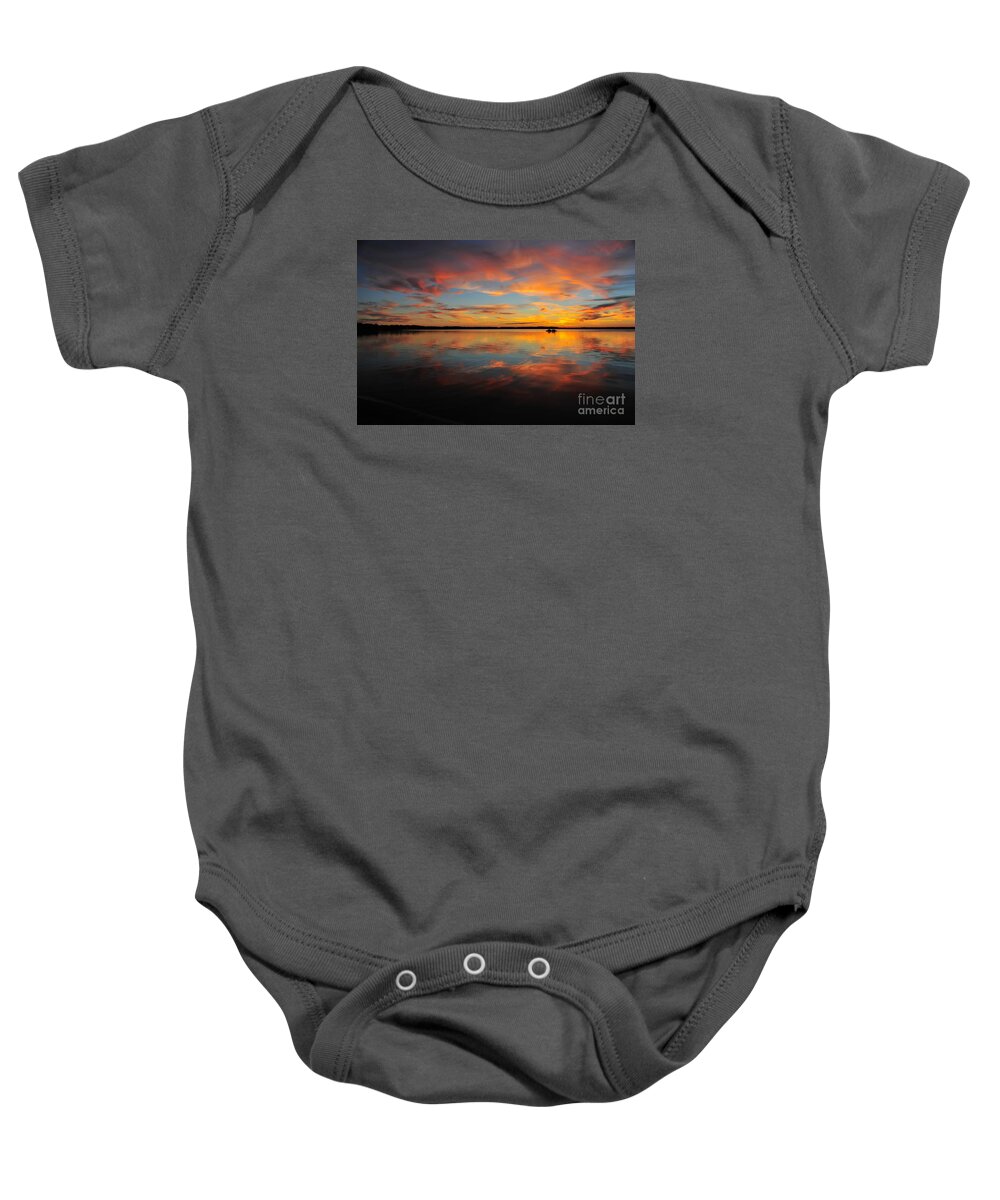 Sunset Baby Onesie featuring the photograph Row Your Boat by Terri Gostola