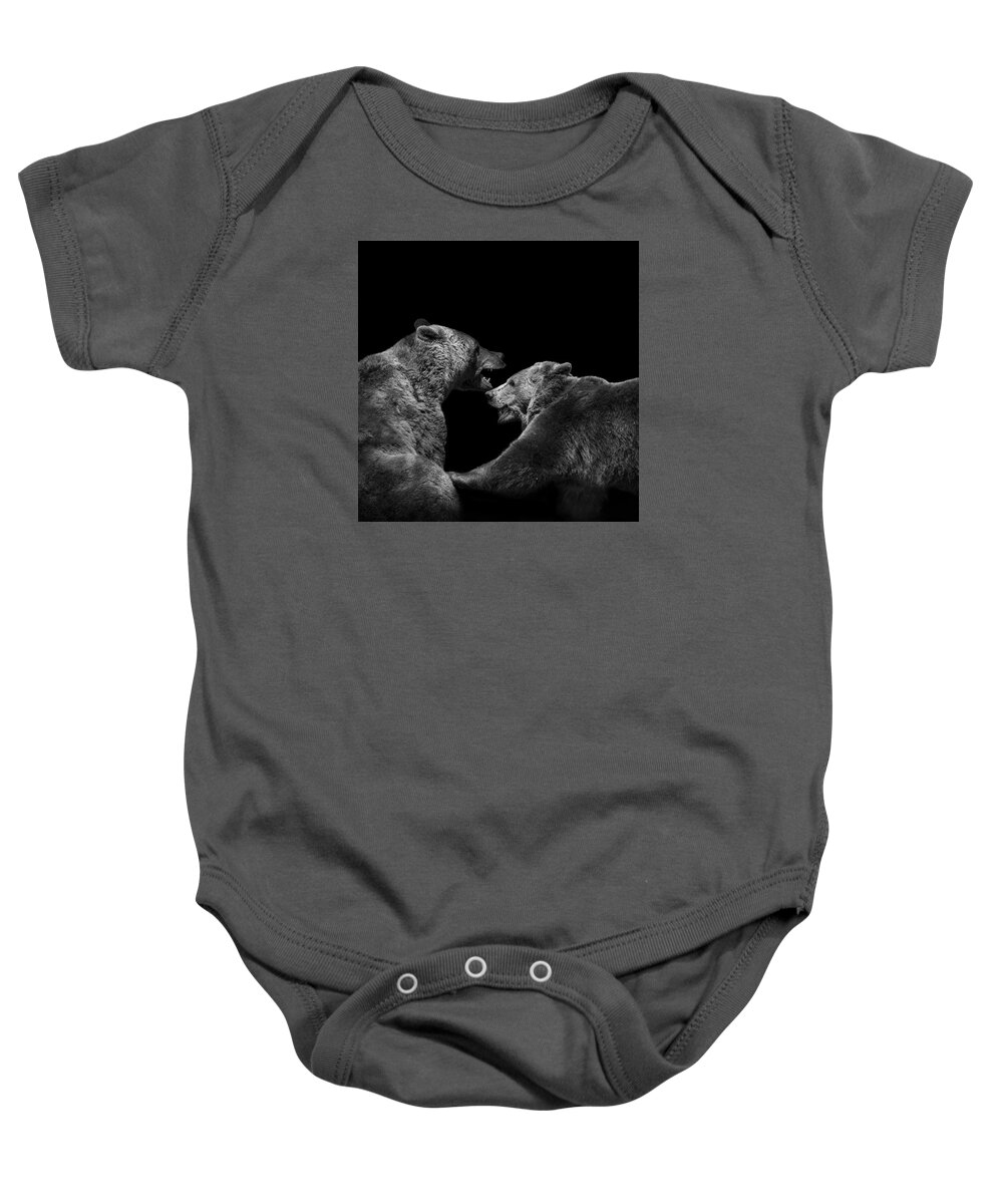 Bear Baby Onesie featuring the photograph Two Bears in black and white by Lukas Holas