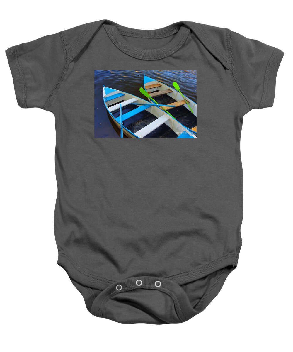 Anchored Baby Onesie featuring the photograph Two boats by Carlos Caetano