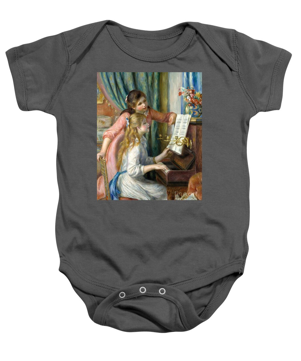 Renoir Baby Onesie featuring the painting Two Young Girls at the Piano, 1892 by Pierre Auguste Renoir