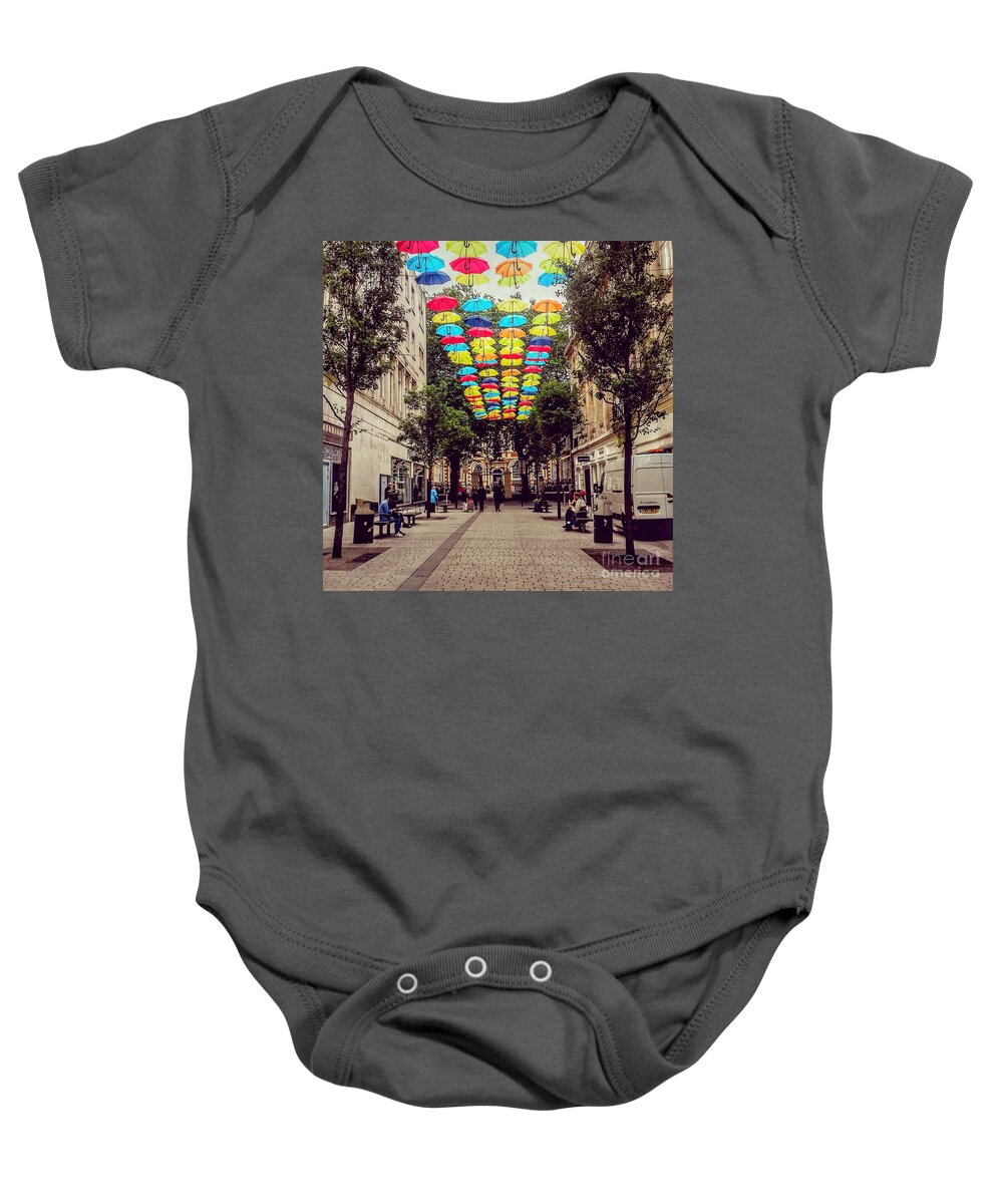 The Bluecoat Galleries Baby Onesie featuring the photograph Umbrella Sky 2 by Joan-Violet Stretch