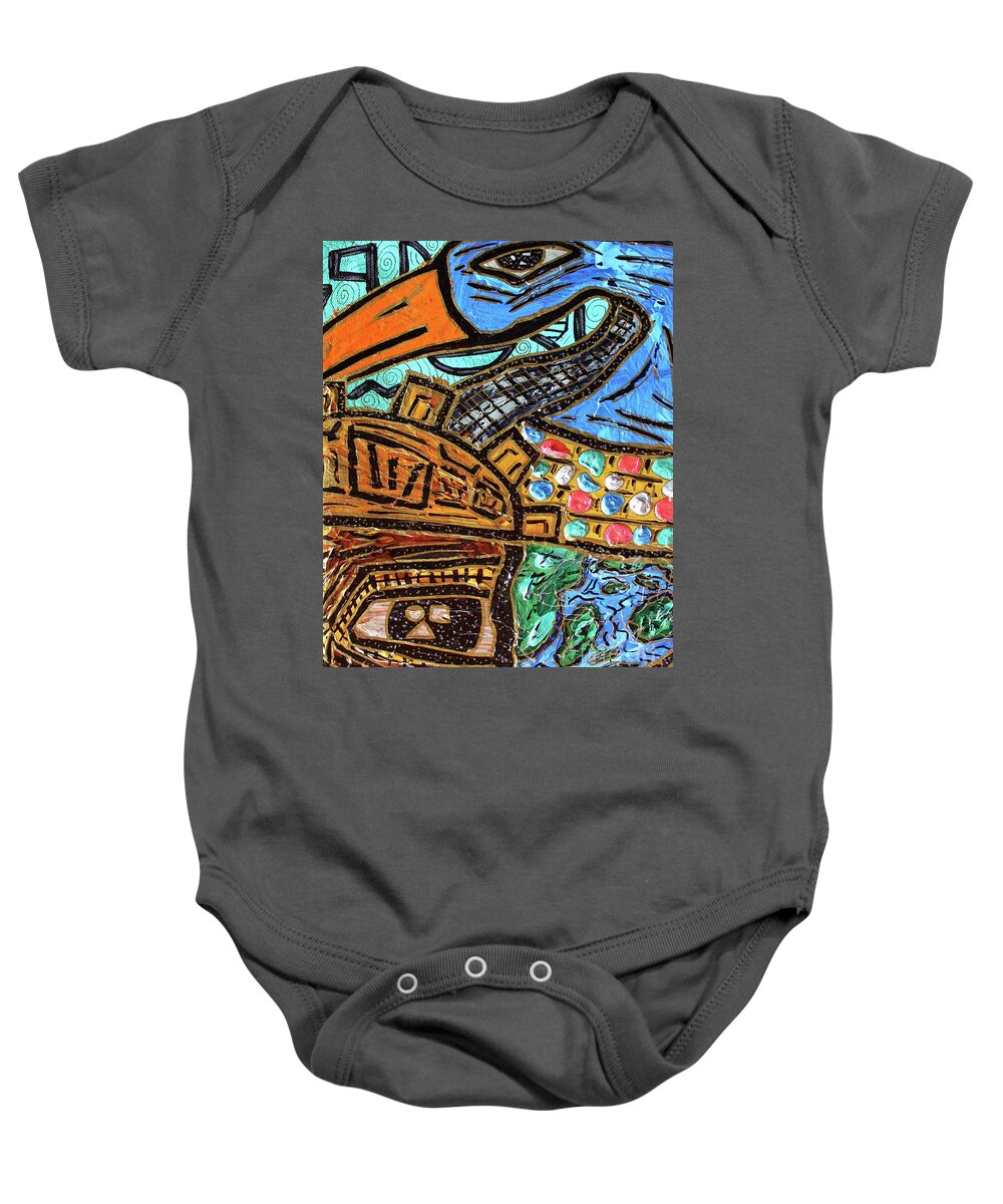 Acrylic Baby Onesie featuring the painting Untitled Olmec and Tehuti by Odalo Wasikhongo