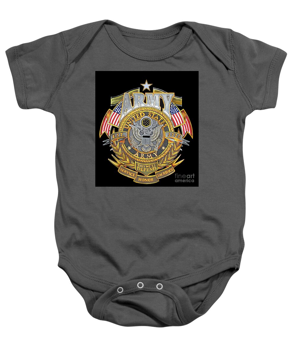 Us Baby Onesie featuring the drawing US Army by Bill Richards