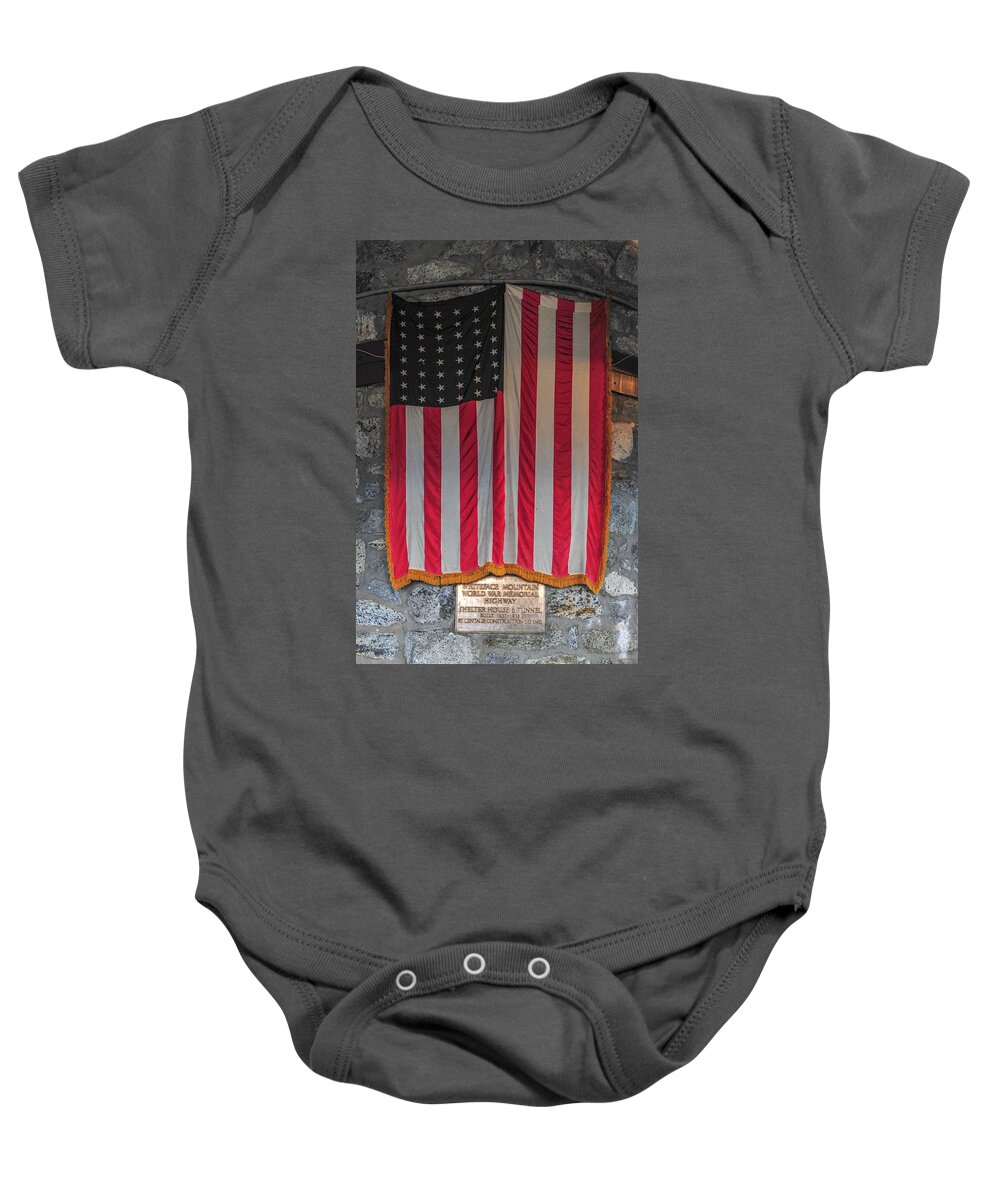 Us Flag At Whiteface Mountain Ny Baby Onesie featuring the photograph US Flag at Whiteface Mountain NY by Terry DeLuco