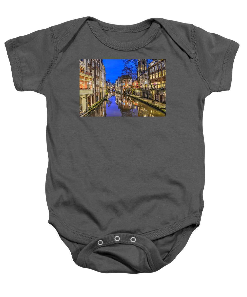 Utrecht Baby Onesie featuring the photograph Utrecht From the Bridge By Night by Frans Blok