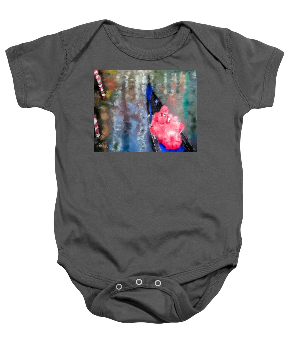 Italia Baby Onesie featuring the photograph Venice Carnival. Masked Woman in a Gondola by Juan Carlos Ferro Duque