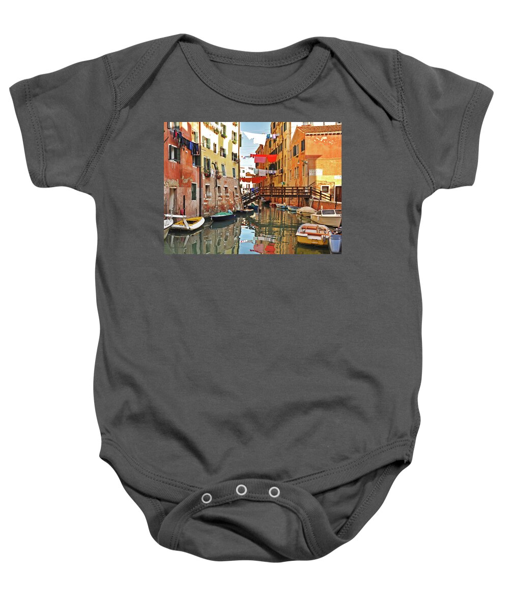 Venice Italy Baby Onesie featuring the photograph Venice Dry Cycle - Venice, Italy by Denise Strahm