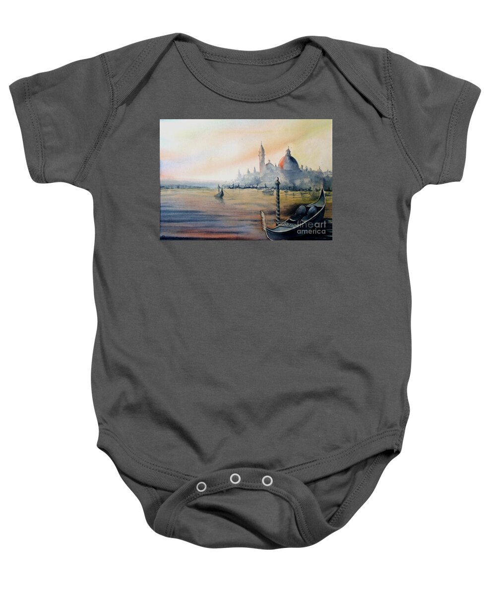 Venice Baby Onesie featuring the painting Venice Rising by Petra Burgmann