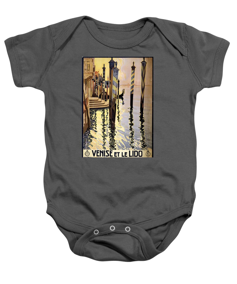 Venise Baby Onesie featuring the mixed media Venise Et Le Lido - Venice, Italy - Retro travel Poster - Vintage Poster by Studio Grafiikka