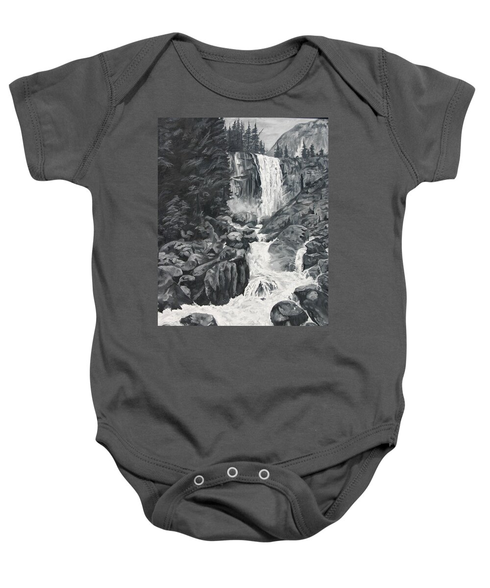 Landscape Baby Onesie featuring the painting Vernal Falls Black and White by Travis Day