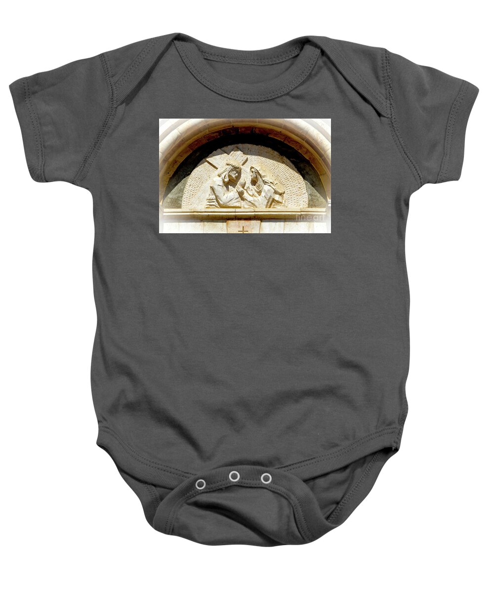 Christian Art Baby Onesie featuring the photograph Via Dolorosa 4th station by Adriana Zoon