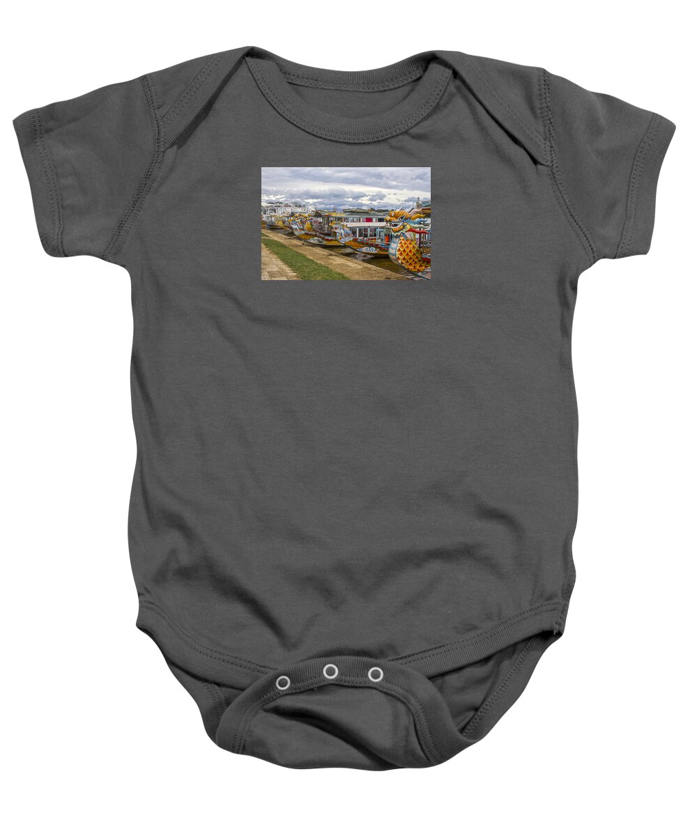 Travel Baby Onesie featuring the photograph Vietnamese Dragon Boats by Venetia Featherstone-Witty