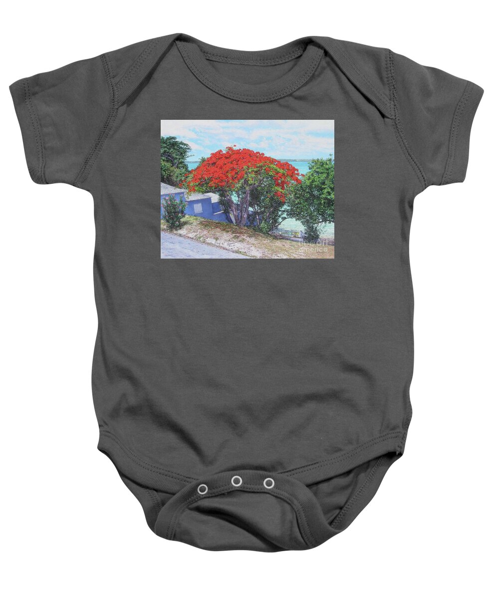 Eddie Baby Onesie featuring the painting View from Hill Street by Eddie Minnis