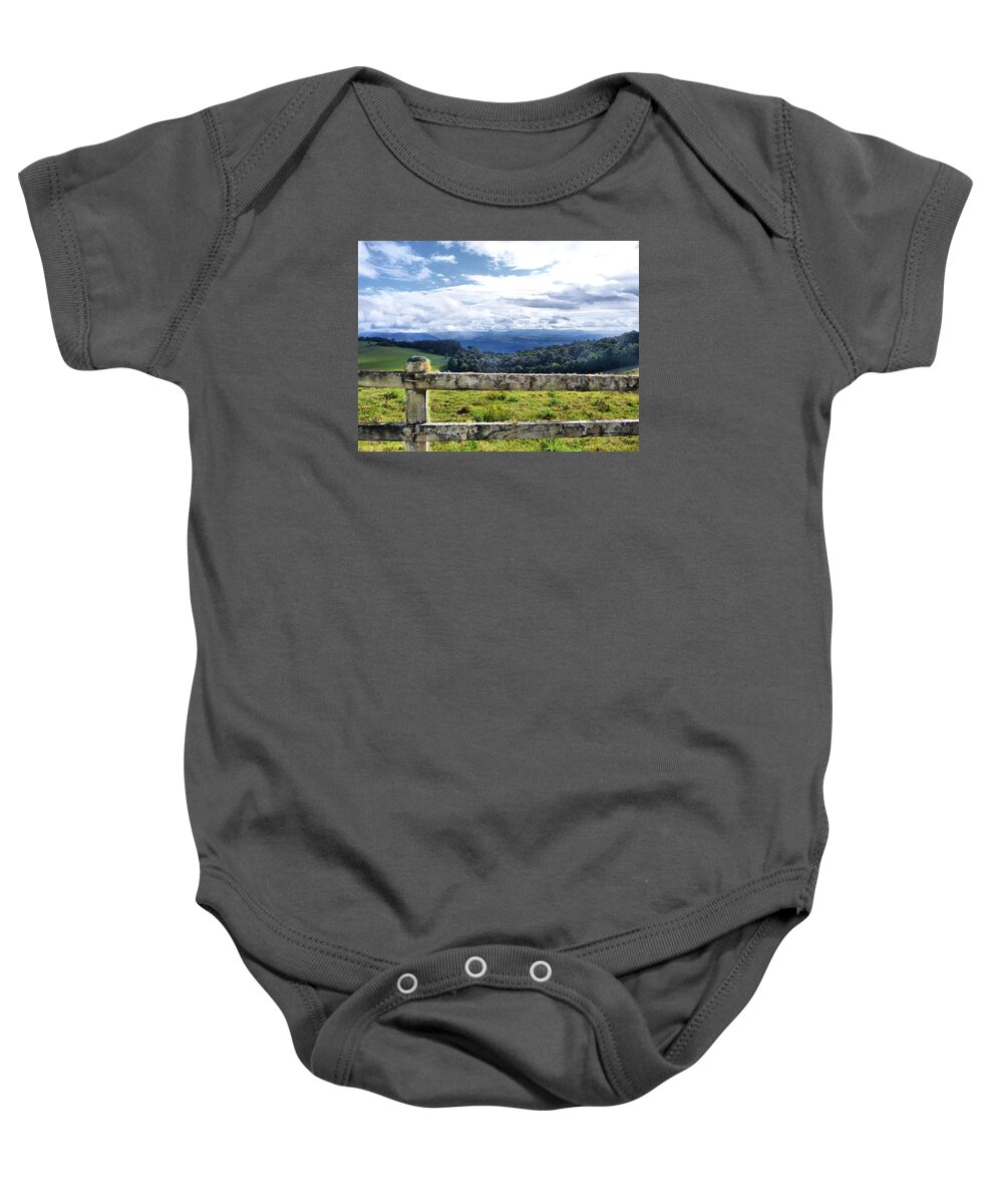 Views Baby Onesie featuring the photograph View From The Fence by Michael Blaine