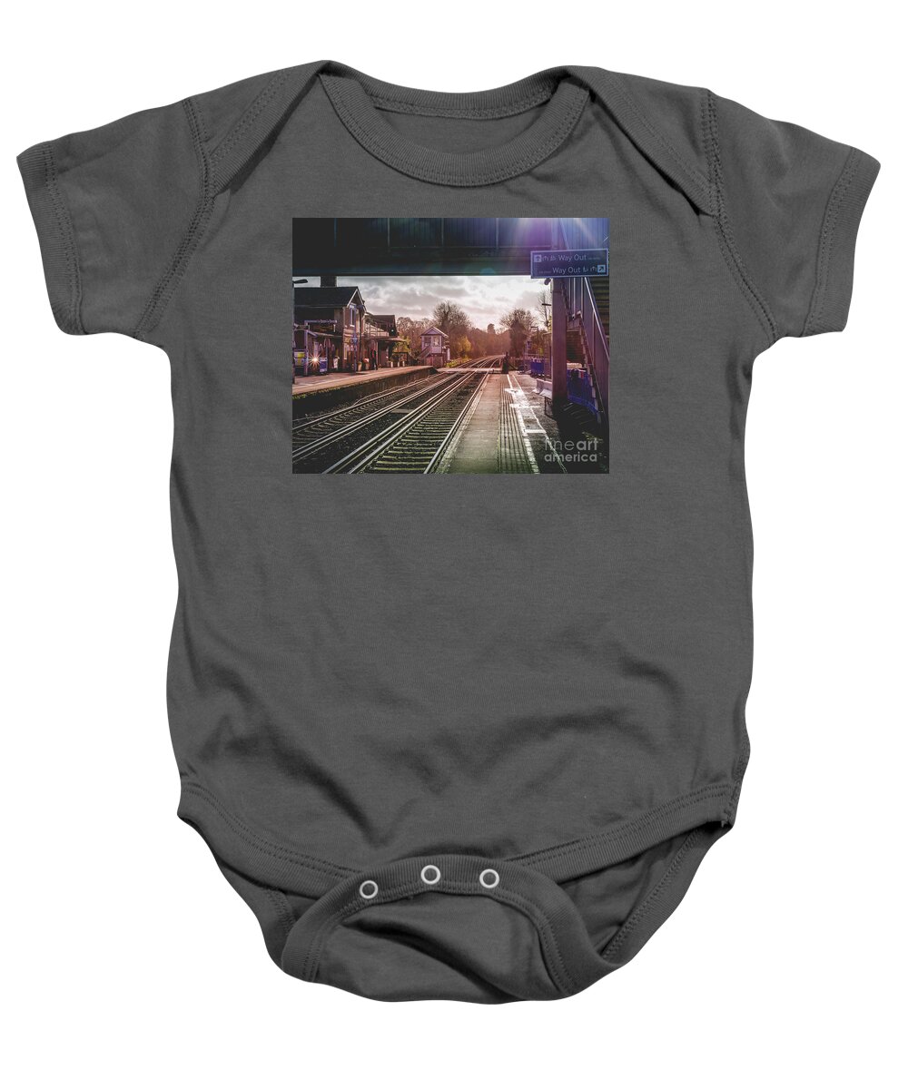 Train Baby Onesie featuring the photograph The Village Train Station by Perry Rodriguez