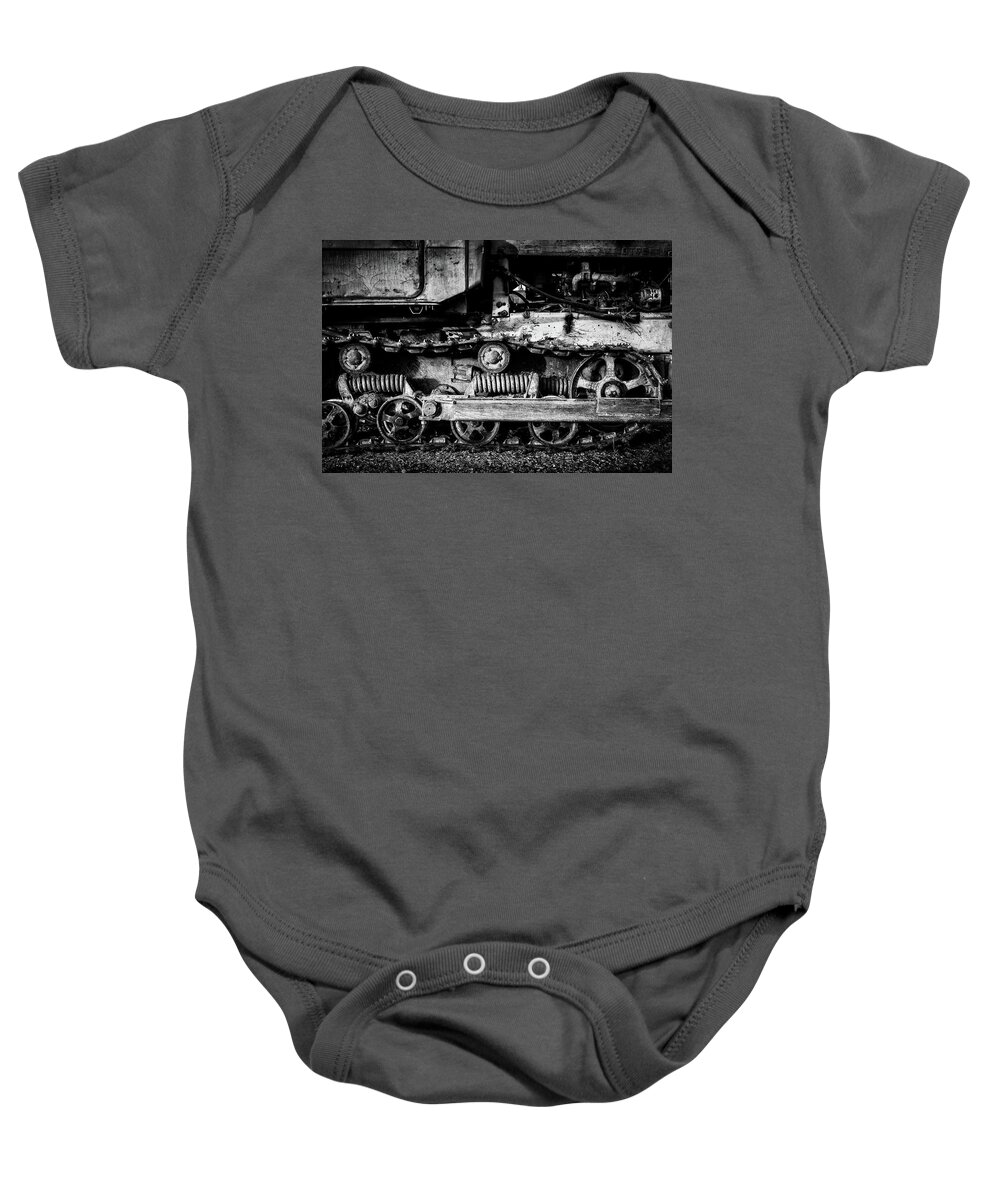 Industrial Abstract Baby Onesie featuring the photograph Vintage Caterpillar Tracks by John Williams