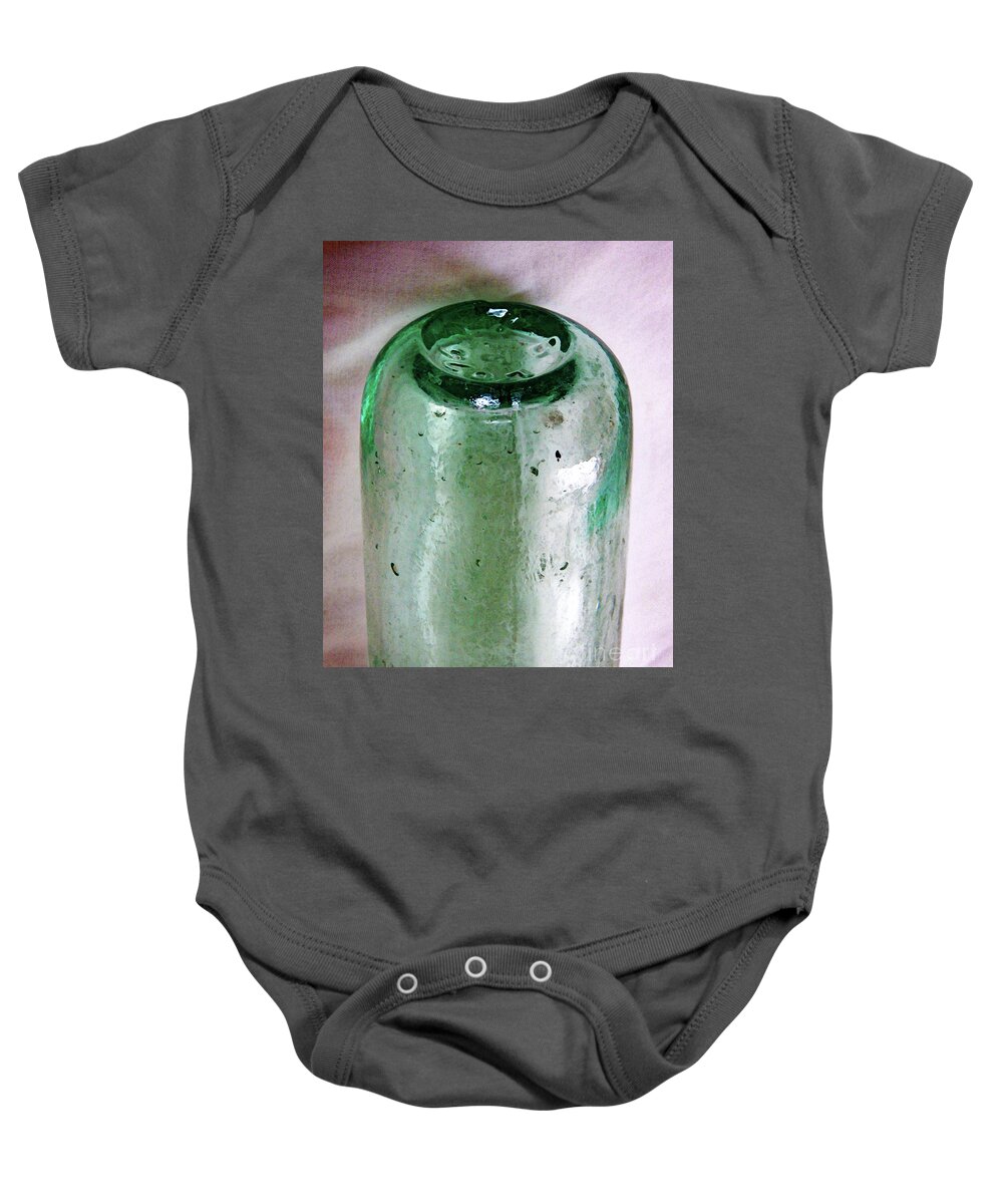 Old Bottles Baby Onesie featuring the glass art Vintage Glass Bottle Five by Phil Perkins