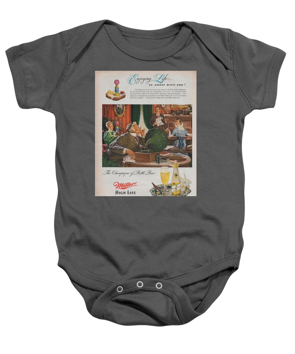 Beer Baby Onesie featuring the mixed media Vintage Miller High Life ad 1949 by James Smullins