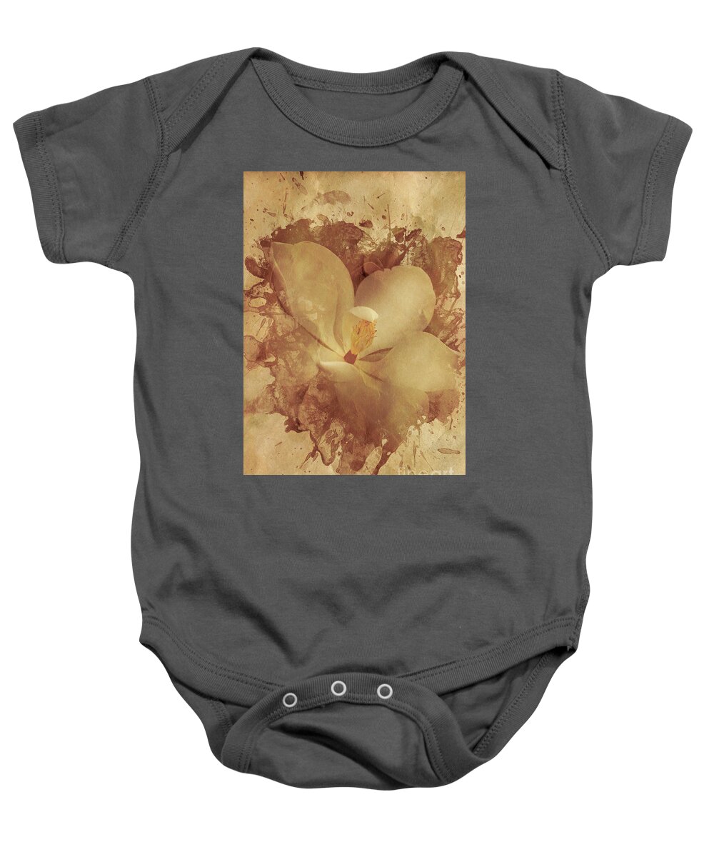 Illustration Baby Onesie featuring the digital art Vintage Paper Magnolia by Jorgo Photography