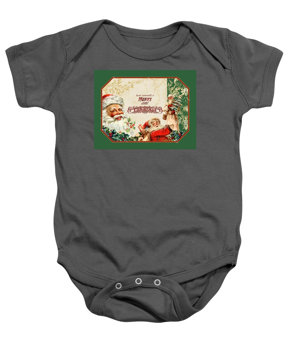 Vintage Baby Onesie featuring the painting Vintage Santa Claus - Glittering Christmas 3 by Audrey Jeanne Roberts