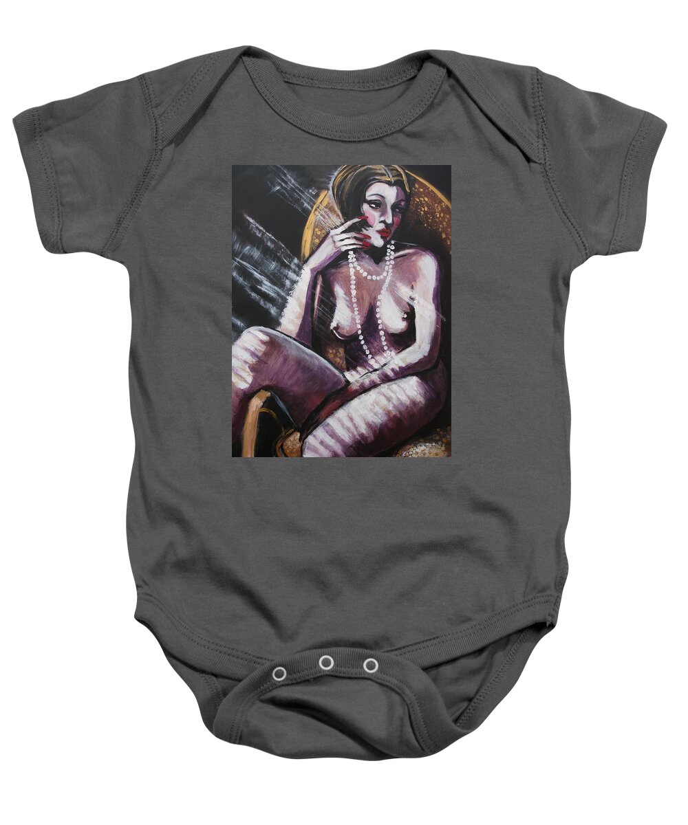 Original Baby Onesie featuring the painting Vintage Years - White Pearls by Carmen Tyrrell