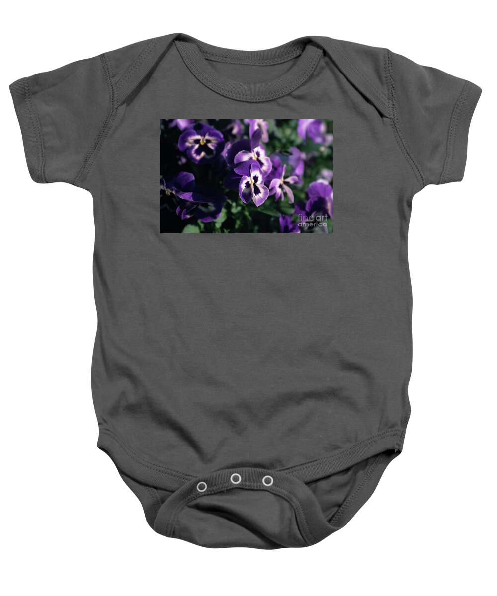Violet Baby Onesie featuring the photograph Violet Pansies by Riccardo Mottola