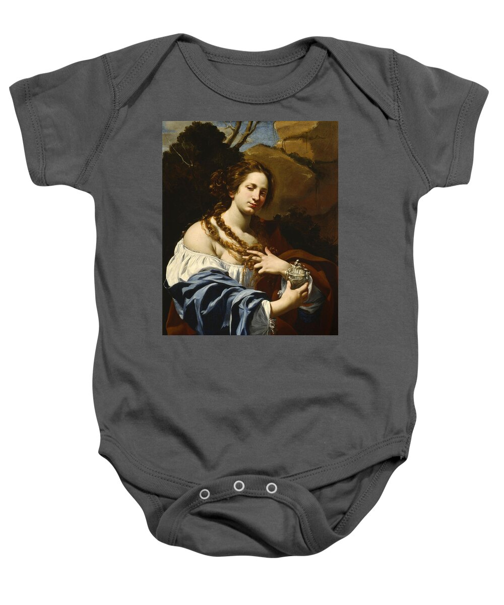 Simon Vouet Baby Onesie featuring the painting Virginia da Vezzo the Artist's Wife as the Magdalen by Simon Vouet