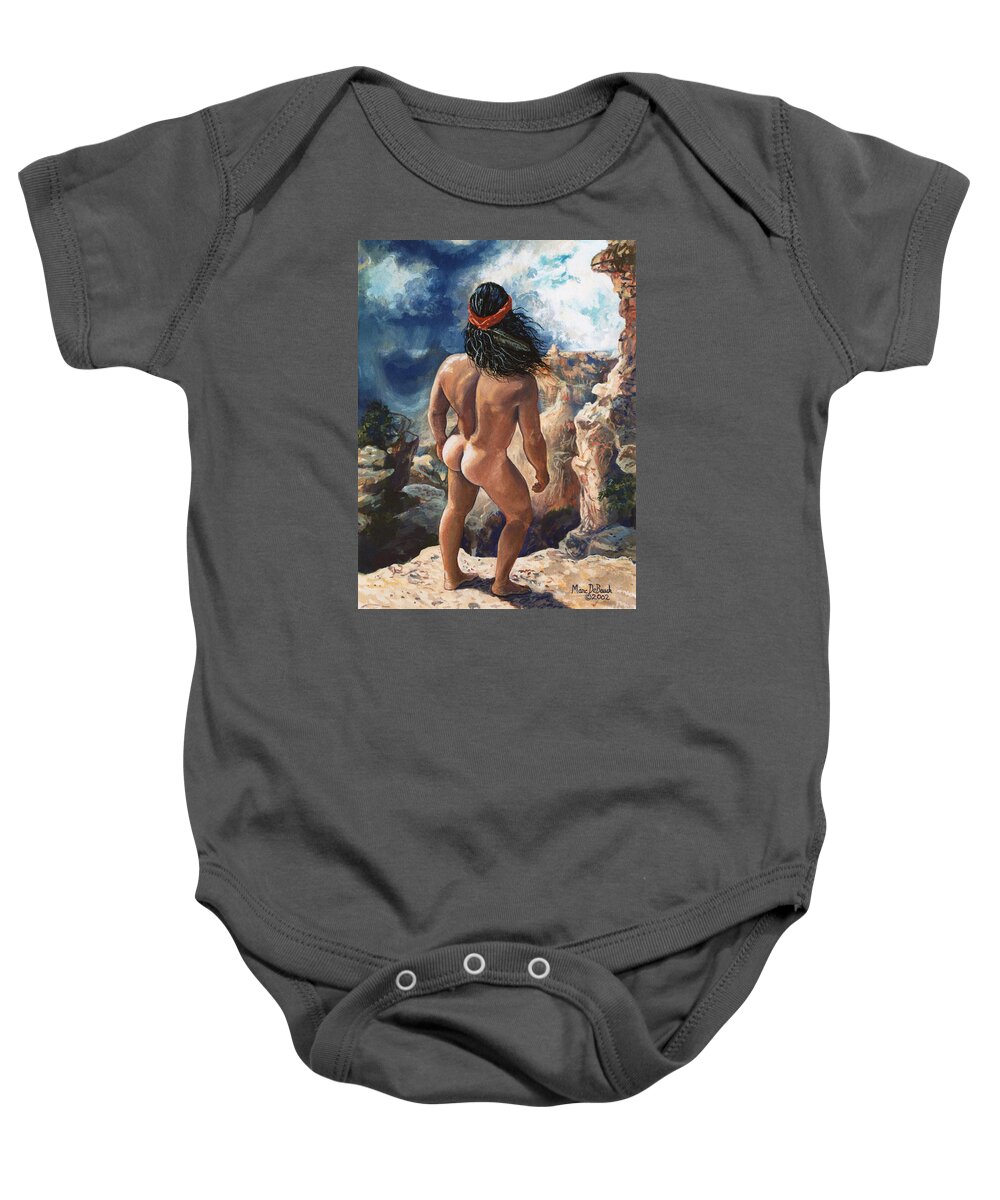 Native American Baby Onesie featuring the painting Vision Quest by Marc DeBauch