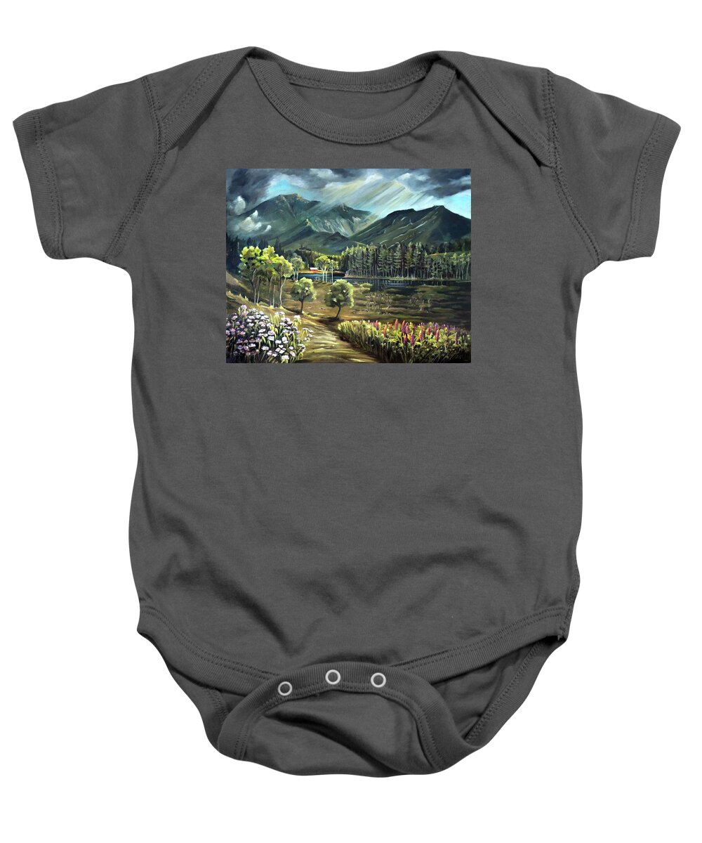 Cannon Mountain Baby Onesie featuring the painting Vista View of Cannon Mountain by Nancy Griswold