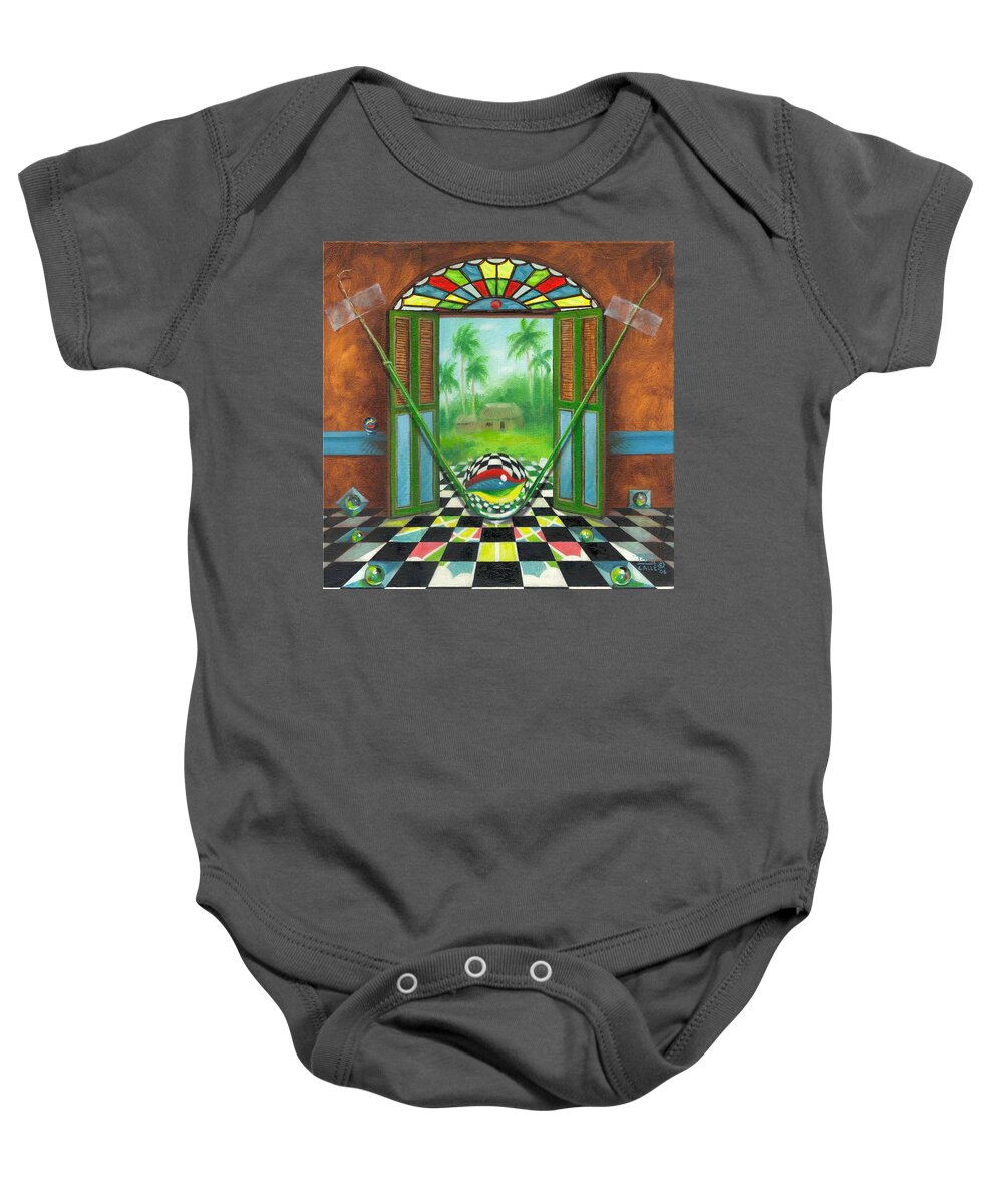 Marbles Baby Onesie featuring the painting Vitrales Campesino by Roger Calle