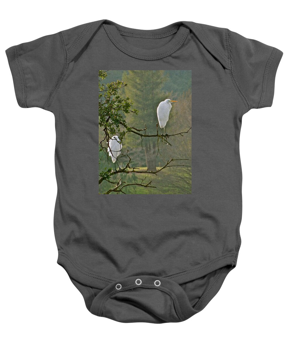 Egret Baby Onesie featuring the photograph Waiting Egrets by Liz Vernand