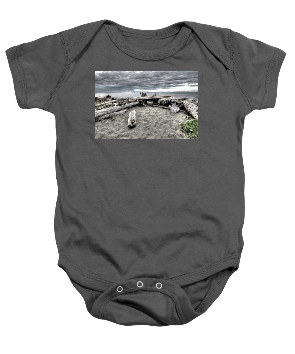 Walk Right In Baby Onesie featuring the photograph Sit here and Watch the Sea by Kathy Paynter
