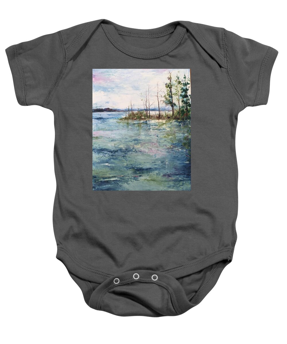 Lake Baby Onesie featuring the painting Washed By the Waters Series by Robin Miller-Bookhout