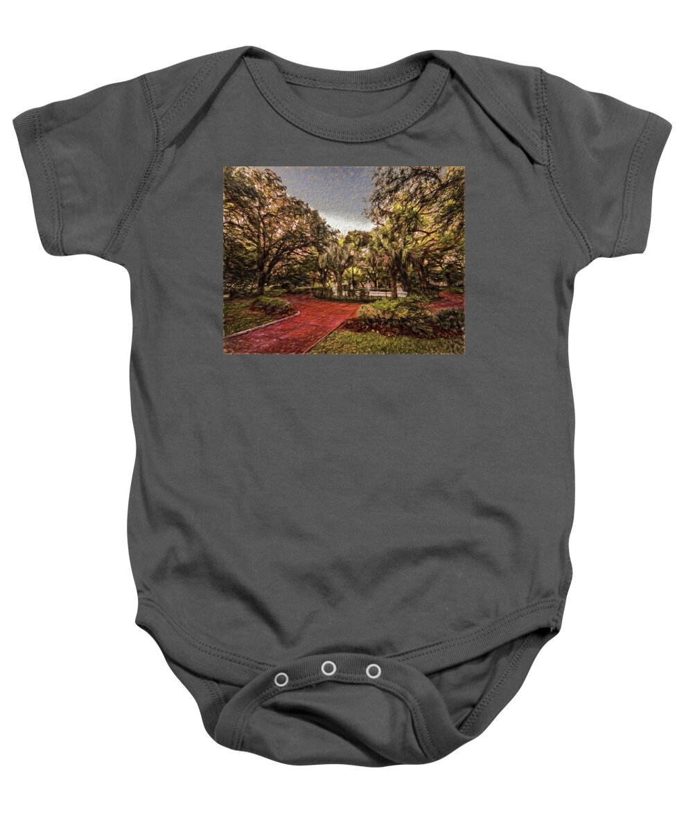 Mobile Baby Onesie featuring the digital art Washington Square in Mobile Alabama Painted by Michael Thomas