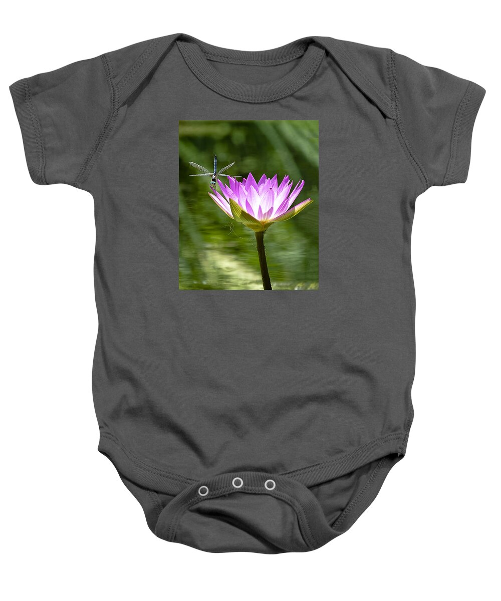 Water Lily Baby Onesie featuring the photograph Water Lily with Dragon Fly by Bill Barber