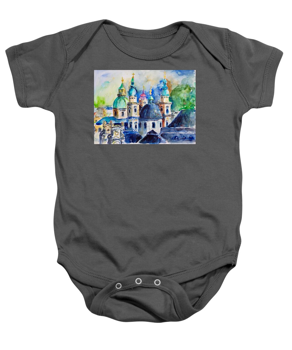 Cityscape Baby Onesie featuring the painting Watercolor Series No. 247 by Ingrid Dohm