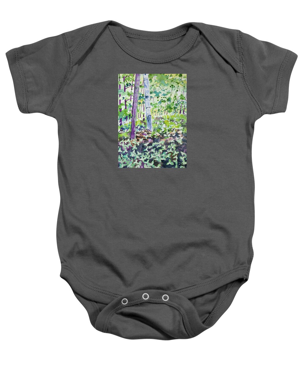 Trillium Baby Onesie featuring the painting Watercolor - Spring Trillium in the Forest by Cascade Colors