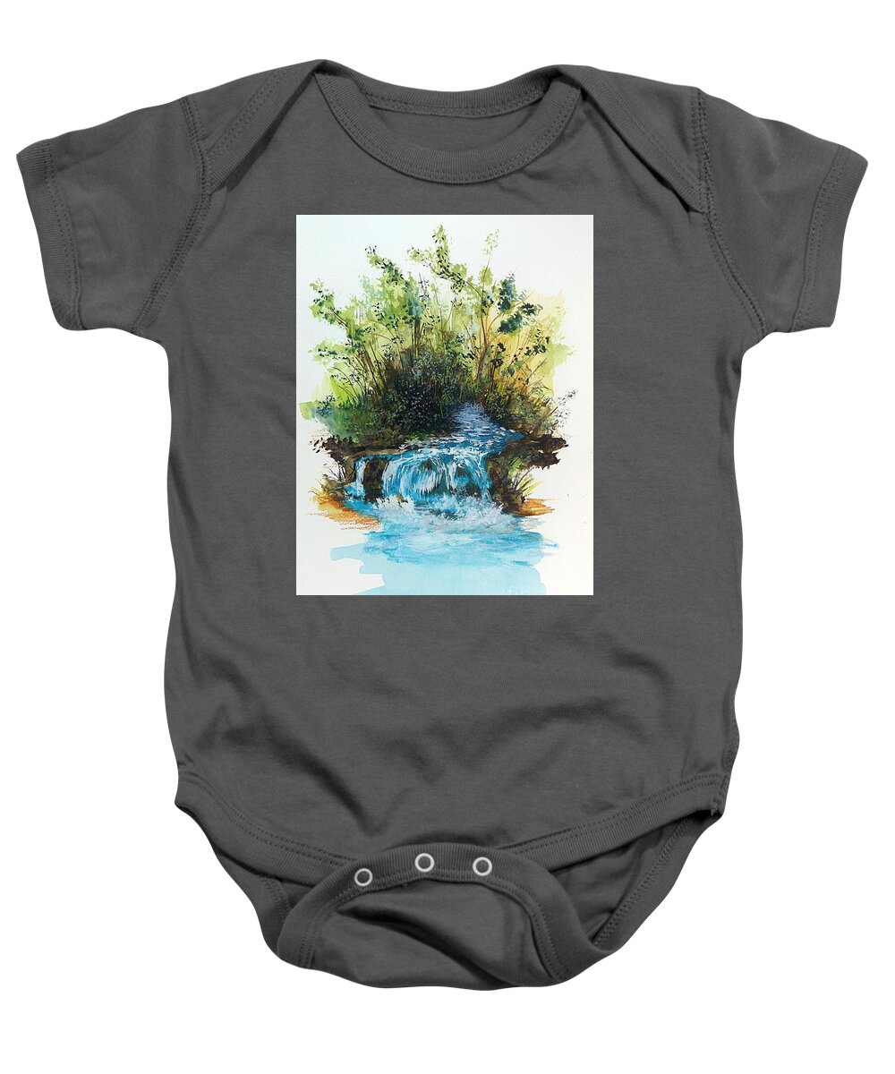 Waterfall Baby Onesie featuring the painting Waterfall by David Neace