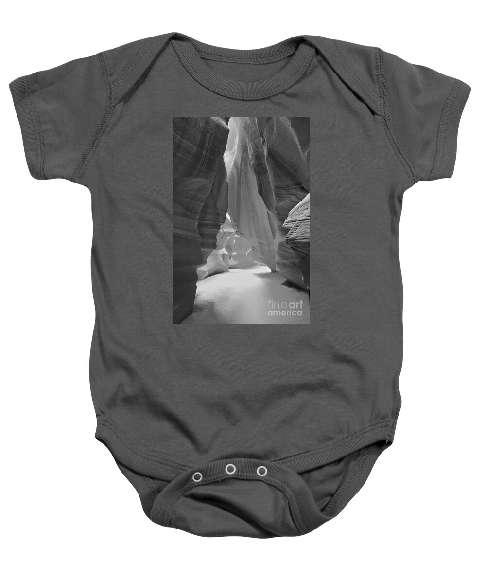 Waterfall Of Light Baby Onesie featuring the photograph Waterfall Of Light - Black And White by Adam Jewell