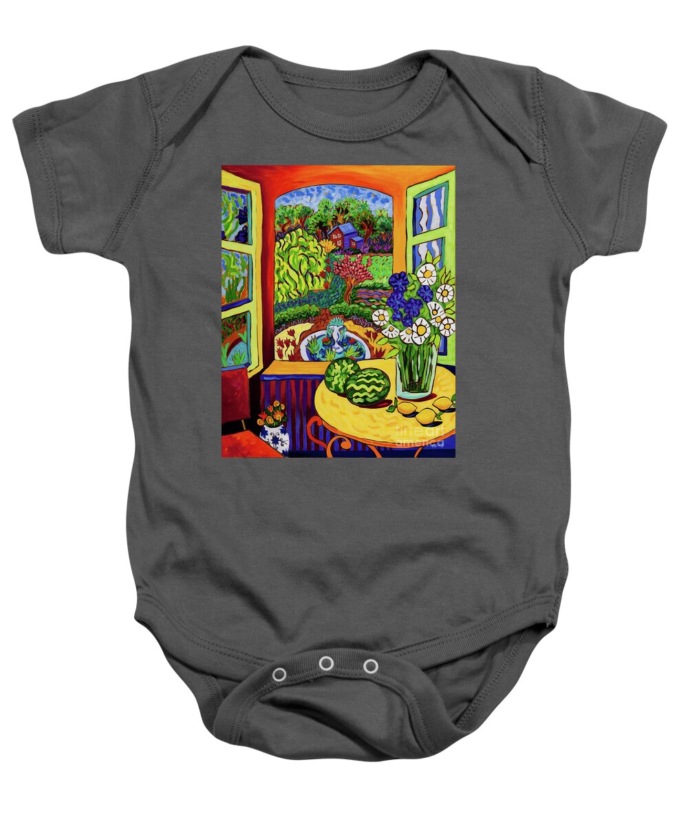 Matisse Baby Onesie featuring the painting Watermelon Window by Cathy Carey