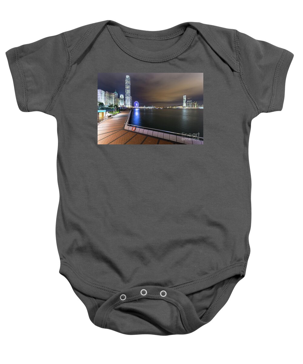 China Baby Onesie featuring the photograph Waterront promenade along the Victoria harbour in Hong Kong by Didier Marti
