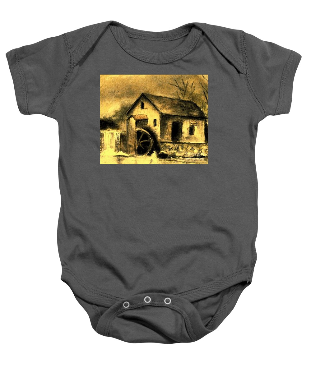 Millstream Baby Onesie featuring the painting Weathering Life's Storms by Hazel Holland